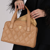 Chanel 2004 Beige Calfskin Bowling Bag with Pouch