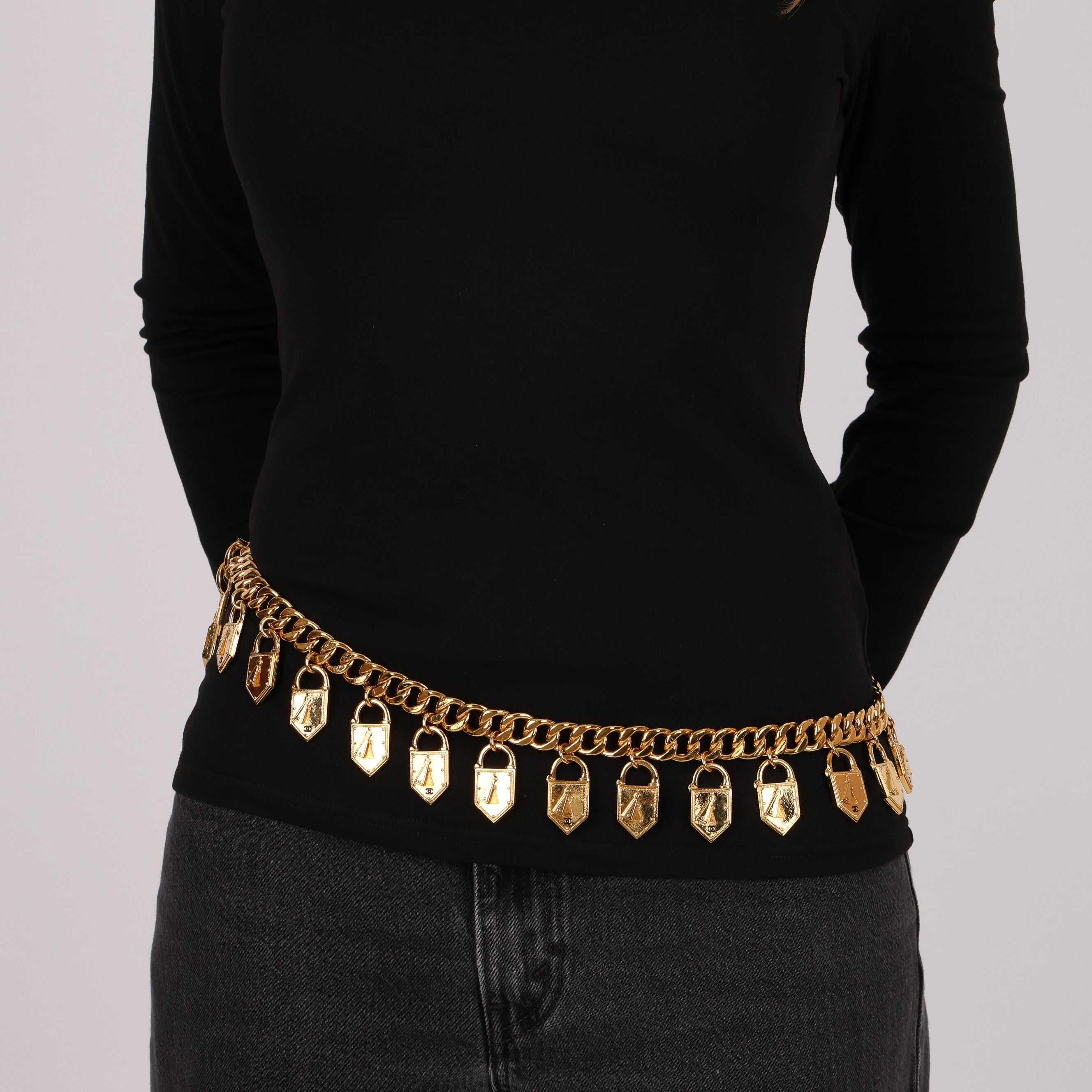 Chanel 1980s-1990s Padlock Charm Chain Belt 24K GP