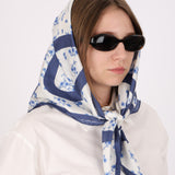 Loewe Blue Floral Anagram Silk Scarf