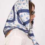 Loewe Blue Floral Anagram Silk Scarf