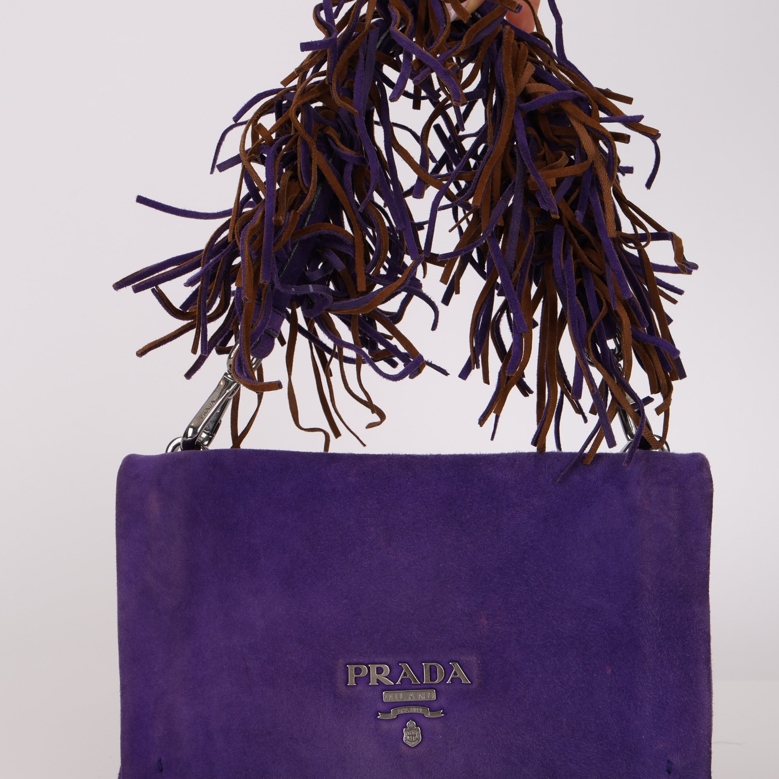 Prada Purple Scamosciata Suede Fringe Shoulder Bag