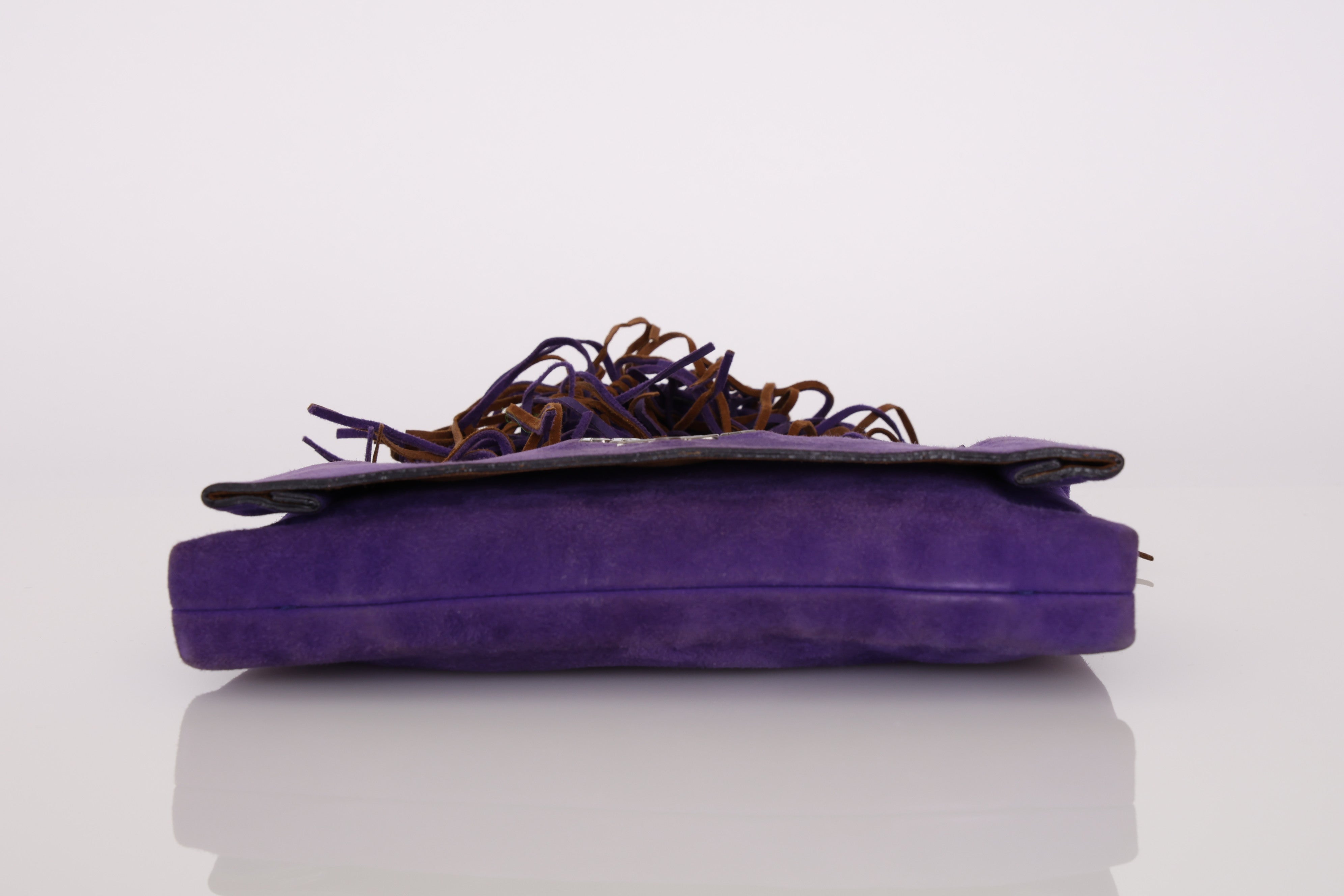Prada Purple Scamosciata Suede Fringe Shoulder Bag