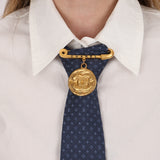 Chanel 1994 Logo Safety Pin and Medallion Brooch 24K GP