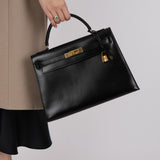 Hermès 1978 Noir Box Kelly 32 Sellier GHW