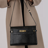 Saint Laurent Croc Embossed Manhattan Shoulder Bag