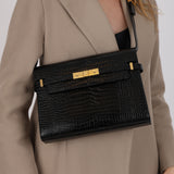 Saint Laurent Croc Embossed Manhattan Shoulder Bag