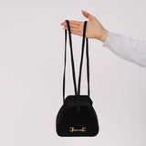 Gucci Black Satin Crystal Horsebit Minaudiere Backpack w Gucci Wallet