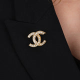 Chanel 70s-80s Crystal Embellished CC Brooch 24K GP