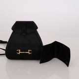 Gucci Black Satin Crystal Horsebit Minaudiere Backpack w Gucci Wallet