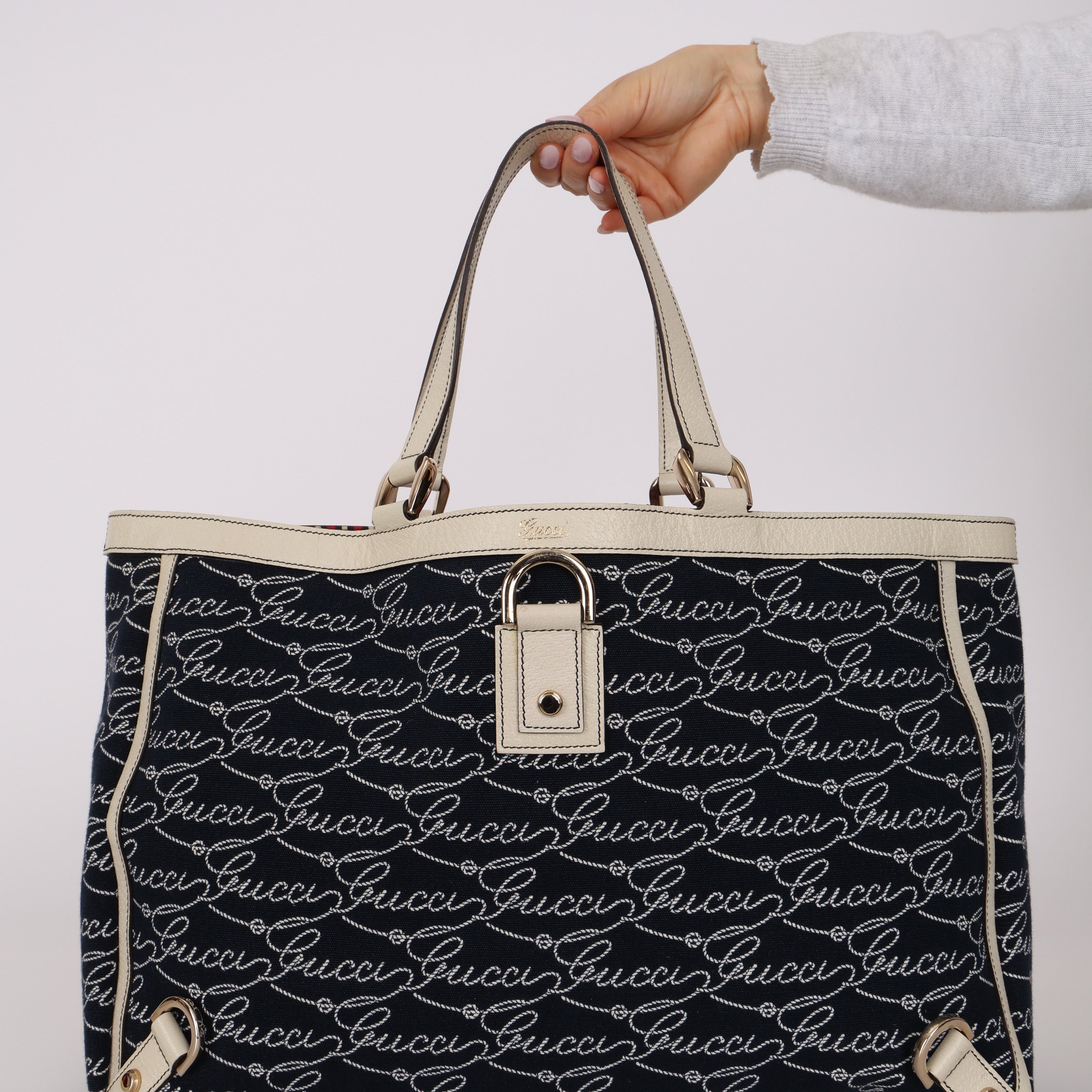 Gucci Denim Navy Abbey D-Ring Tote