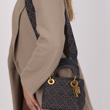 Dior 2017 Studded Washed Denim Cannage Mini Lady Dior