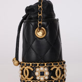Ultra-Rare Chanel 2021 Drawstring Pearl Gripoix Flower Mini Bucket Bag