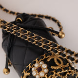 Ultra-Rare Chanel 2021 Drawstring Pearl Gripoix Flower Mini Bucket Bag