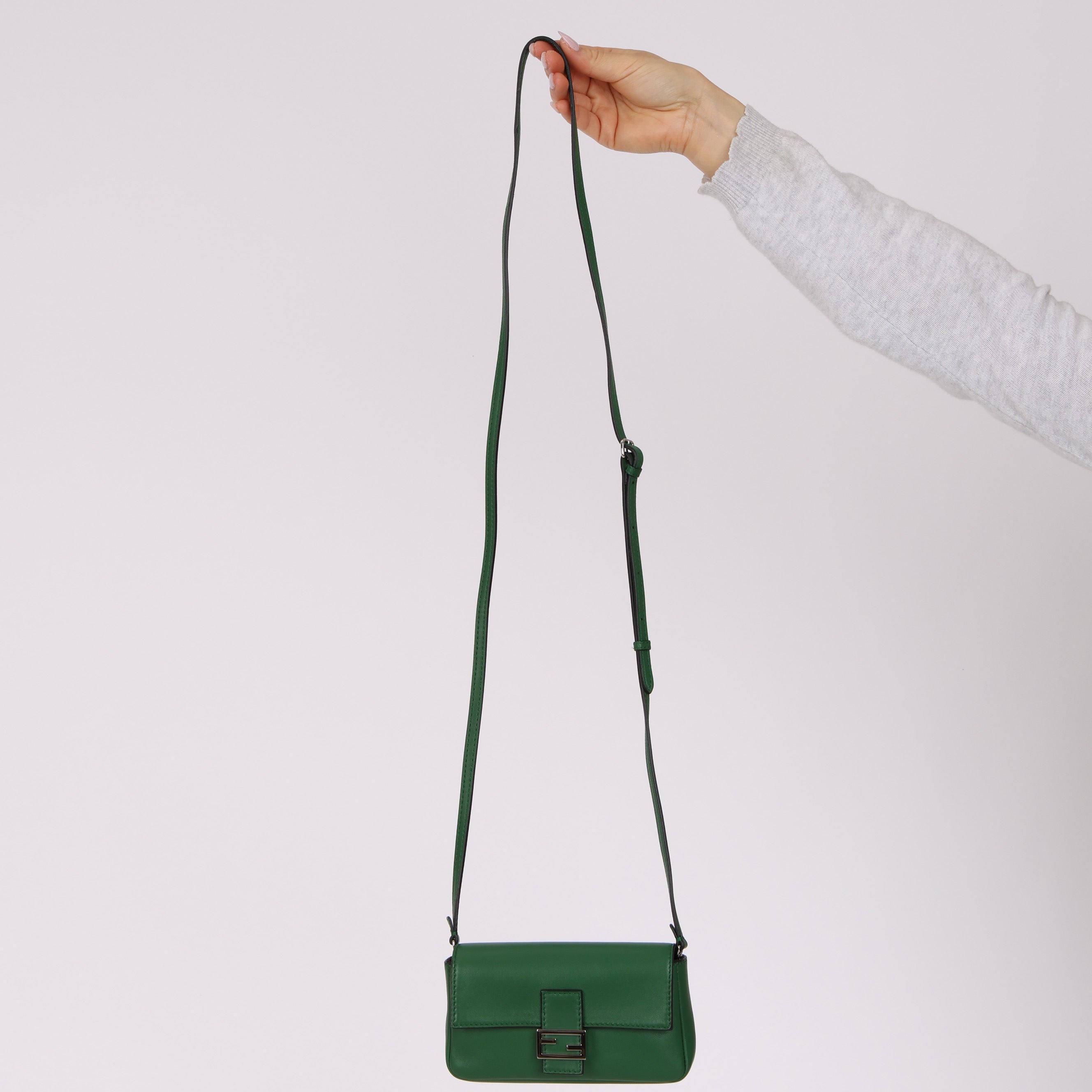 Fendi Green Leather Mini Baguette Crossbody Bag