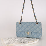 Chanel 22B Quilted Small Denim Classic Double Flap GHW