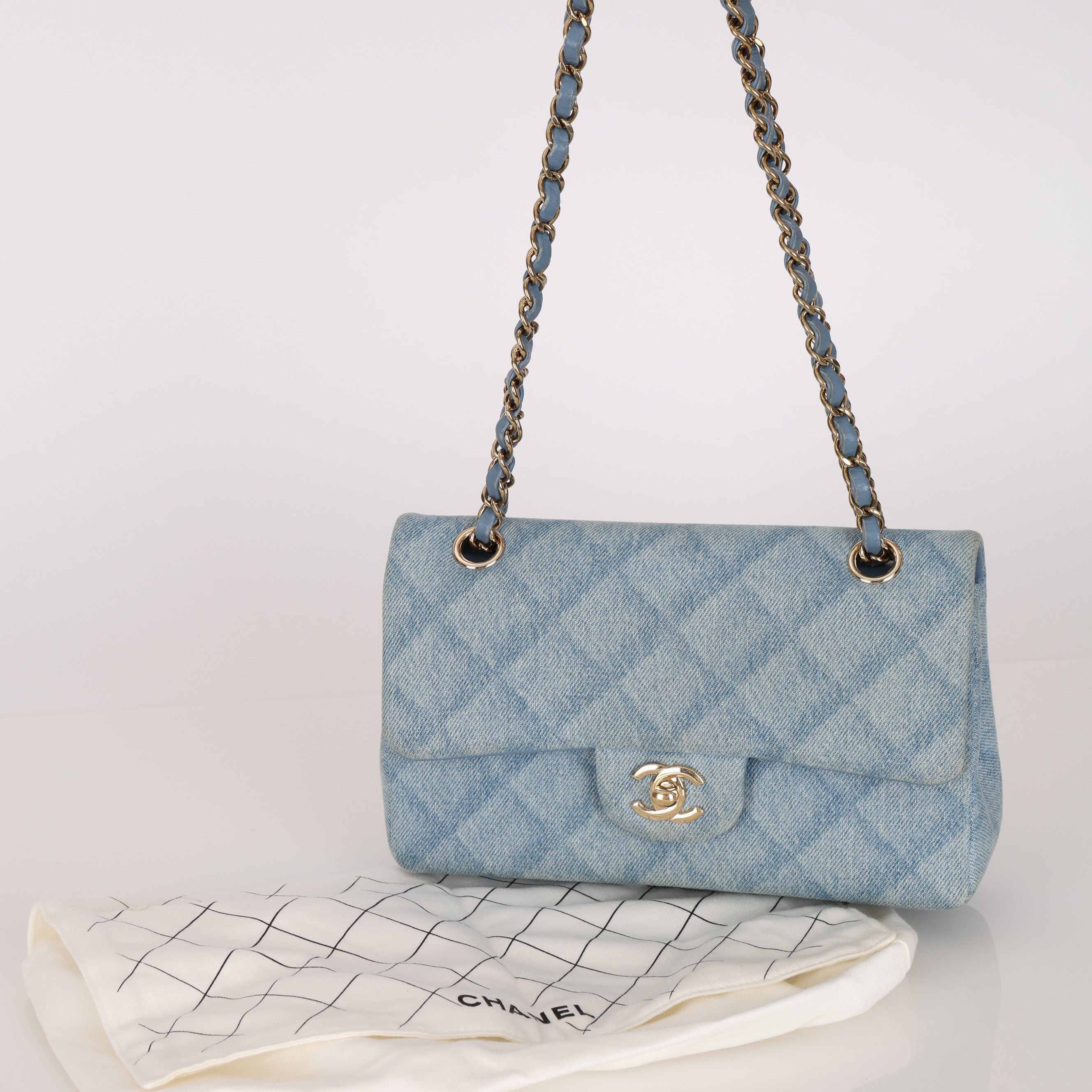 Chanel 22B Quilted Small Denim Classic Double Flap GHW