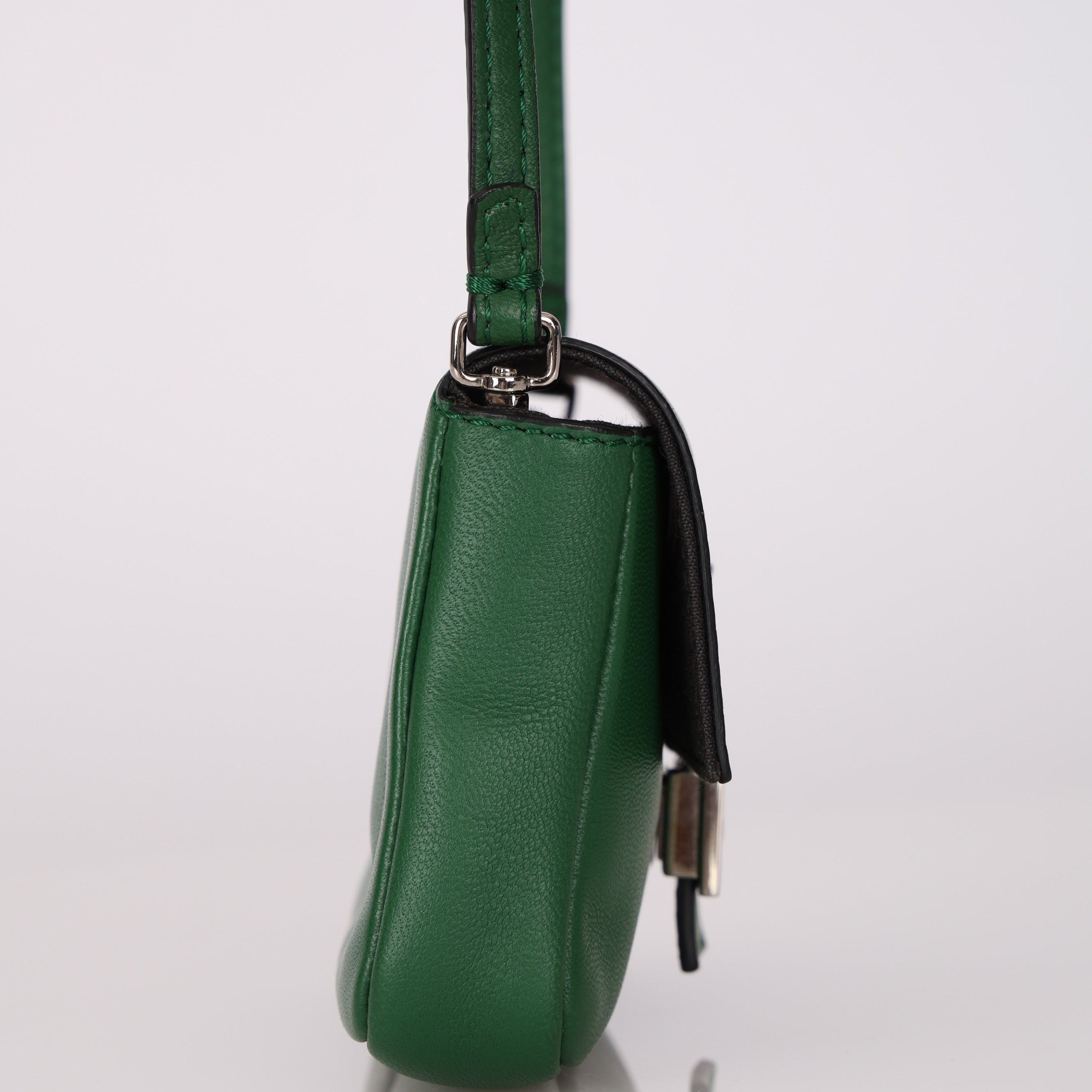 Fendi Green Leather Mini Baguette Crossbody Bag