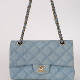 Chanel 22B Quilted Small Denim Classic Double Flap GHW