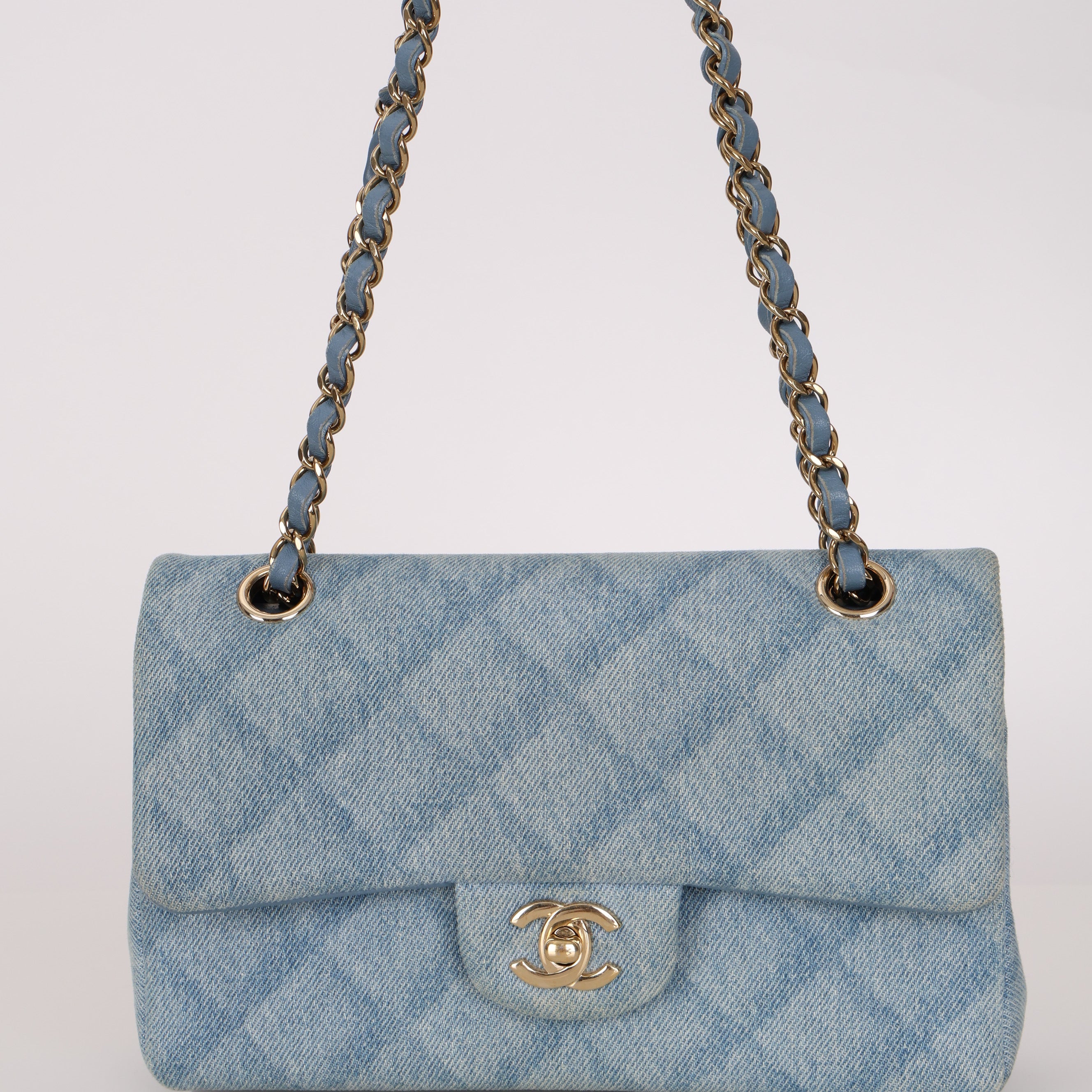 Chanel 22B Quilted Small Denim Classic Double Flap GHW