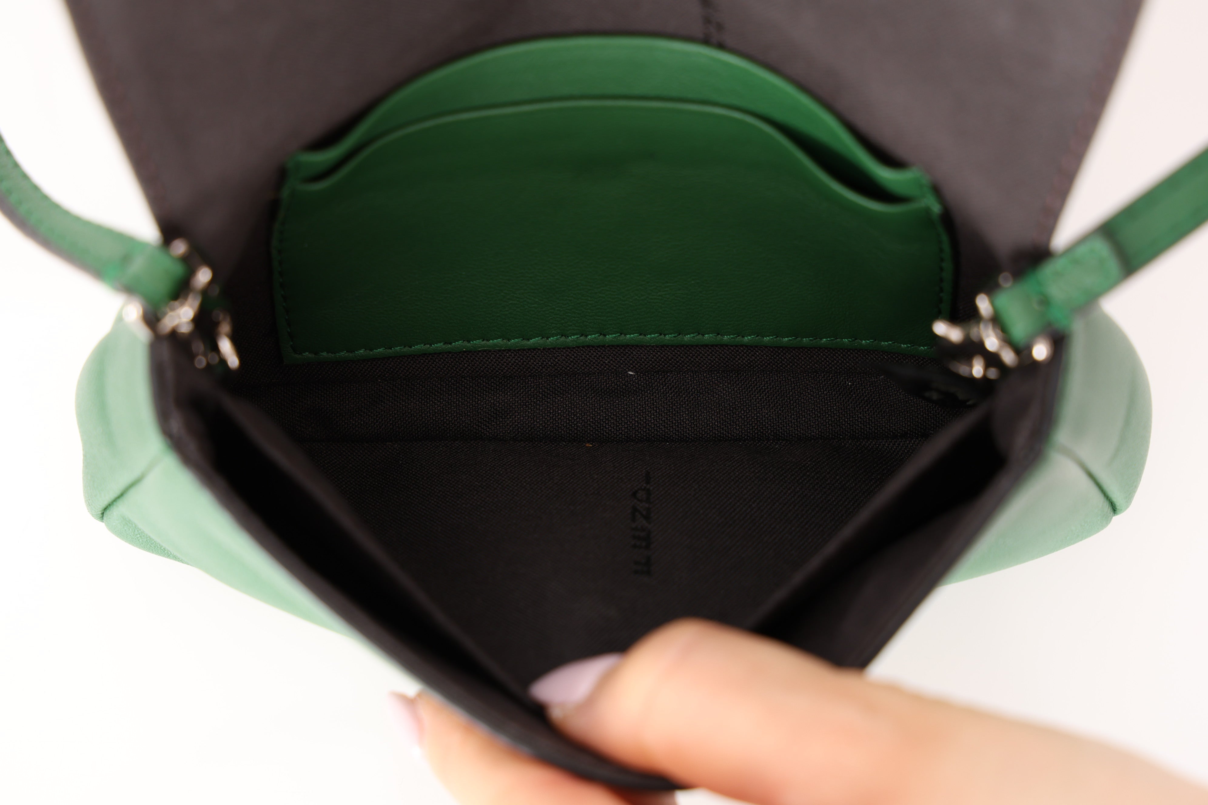 Fendi Green Leather Mini Baguette Crossbody Bag
