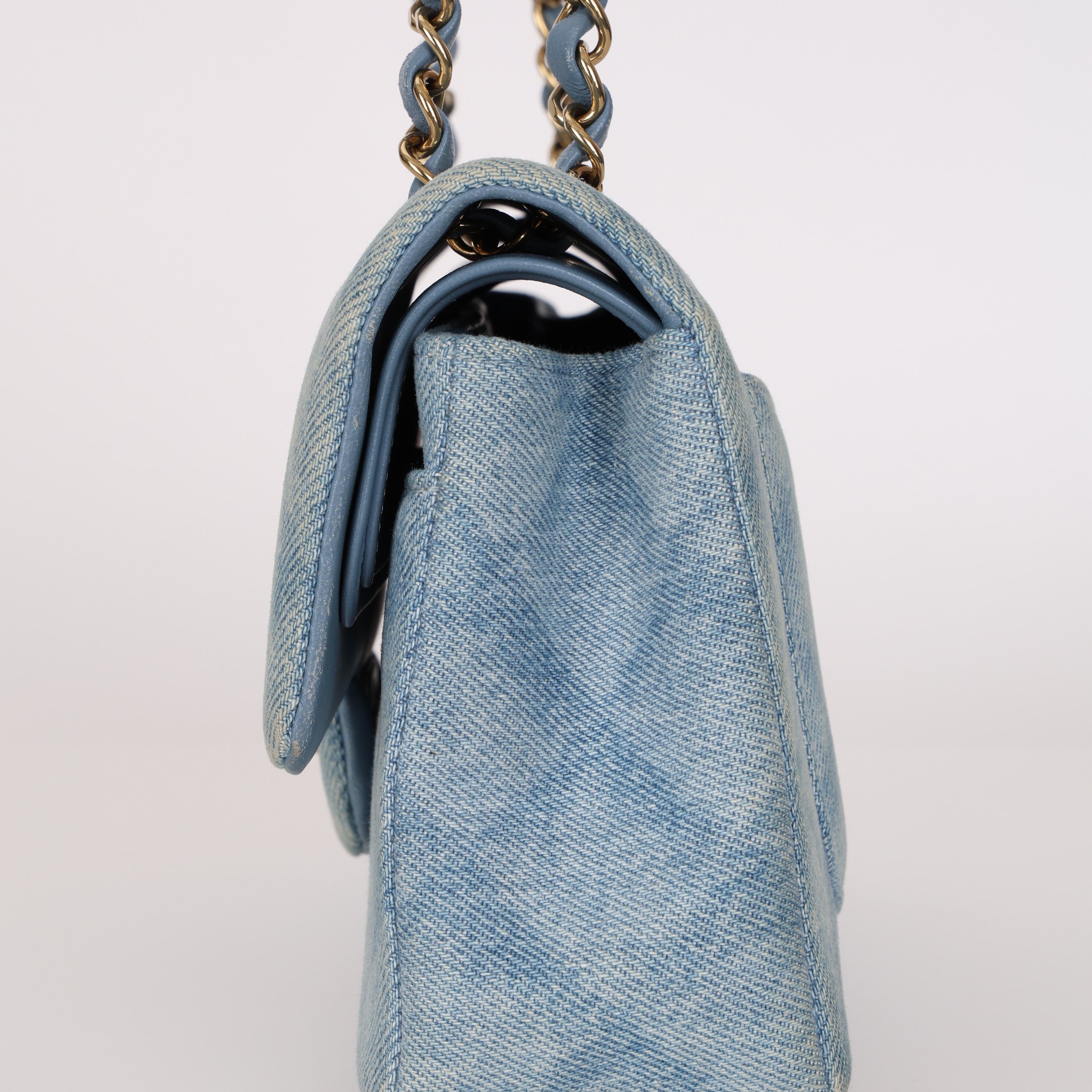 Chanel 22B Quilted Small Denim Classic Double Flap GHW