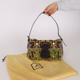Limited Edition Fendi Brown Embroidered Fringe Beads Baguette Bag