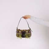 Limited Edition Fendi Brown Embroidered Fringe Beads Baguette Bag