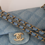 Chanel 22B Quilted Small Denim Classic Double Flap GHW