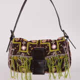 Limited Edition Fendi Brown Embroidered Fringe Beads Baguette Bag