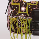 Limited Edition Fendi Brown Embroidered Fringe Beads Baguette Bag