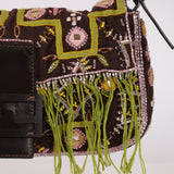 Limited Edition Fendi Brown Embroidered Fringe Beads Baguette Bag