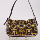Limited Edition Fendi Brown Embroidered Fringe Beads Baguette Bag