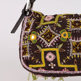 Limited Edition Fendi Brown Embroidered Fringe Beads Baguette Bag