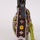 Limited Edition Fendi Brown Embroidered Fringe Beads Baguette Bag