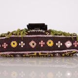 Limited Edition Fendi Brown Embroidered Fringe Beads Baguette Bag