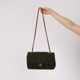 Rare Chanel 1987 Green Wool Medium Classic Flap 24KGP