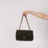 Rare Chanel 1987 Green Wool Medium Classic Flap 24KGP