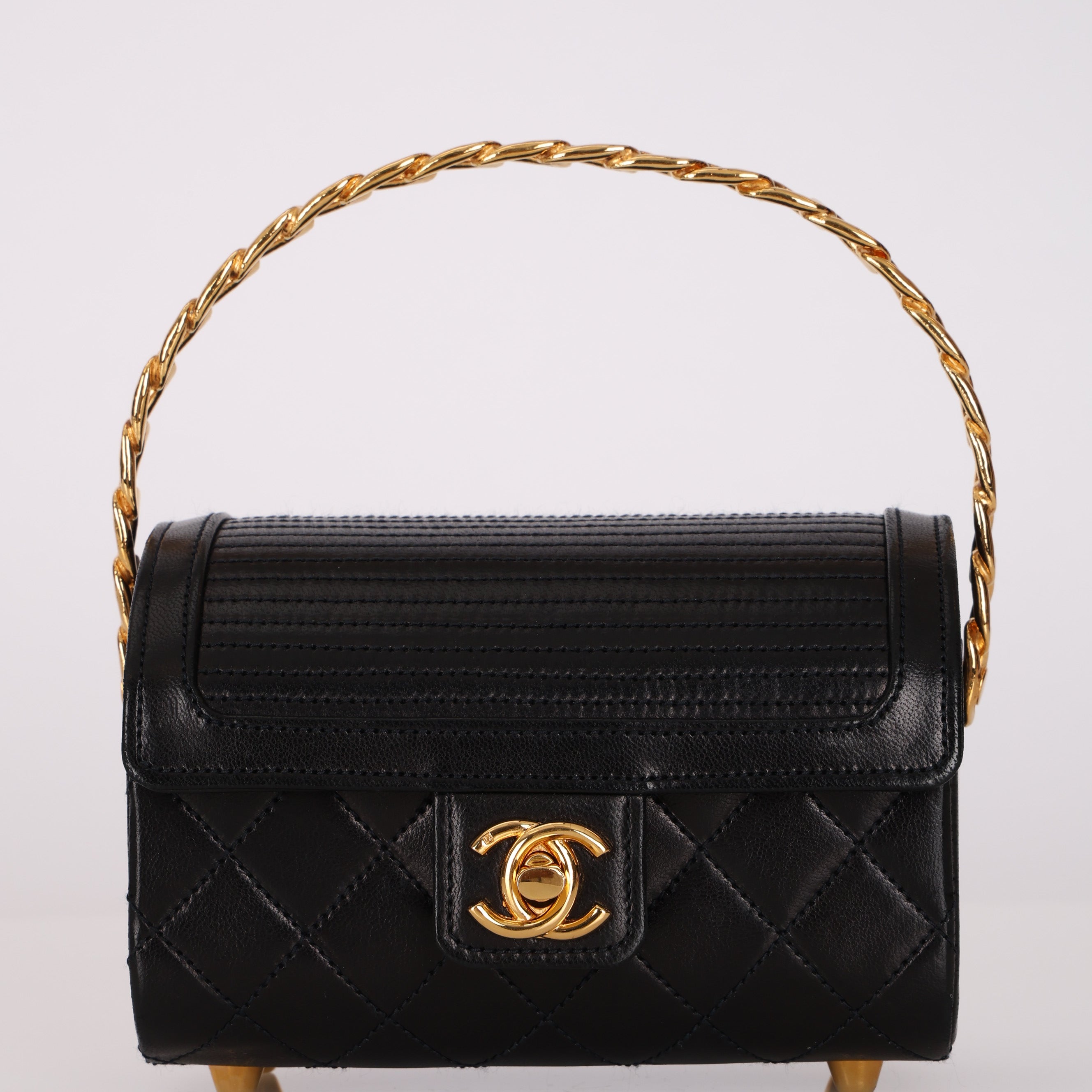Ultra-Rare Chanel Mini Vanity Chest Black Lambskin 1989 24K GP
