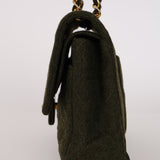 Rare Chanel 1987 Green Wool Medium Classic Flap 24KGP