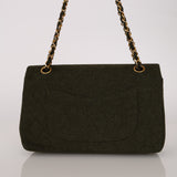 Rare Chanel 1987 Green Wool Medium Classic Flap 24KGP