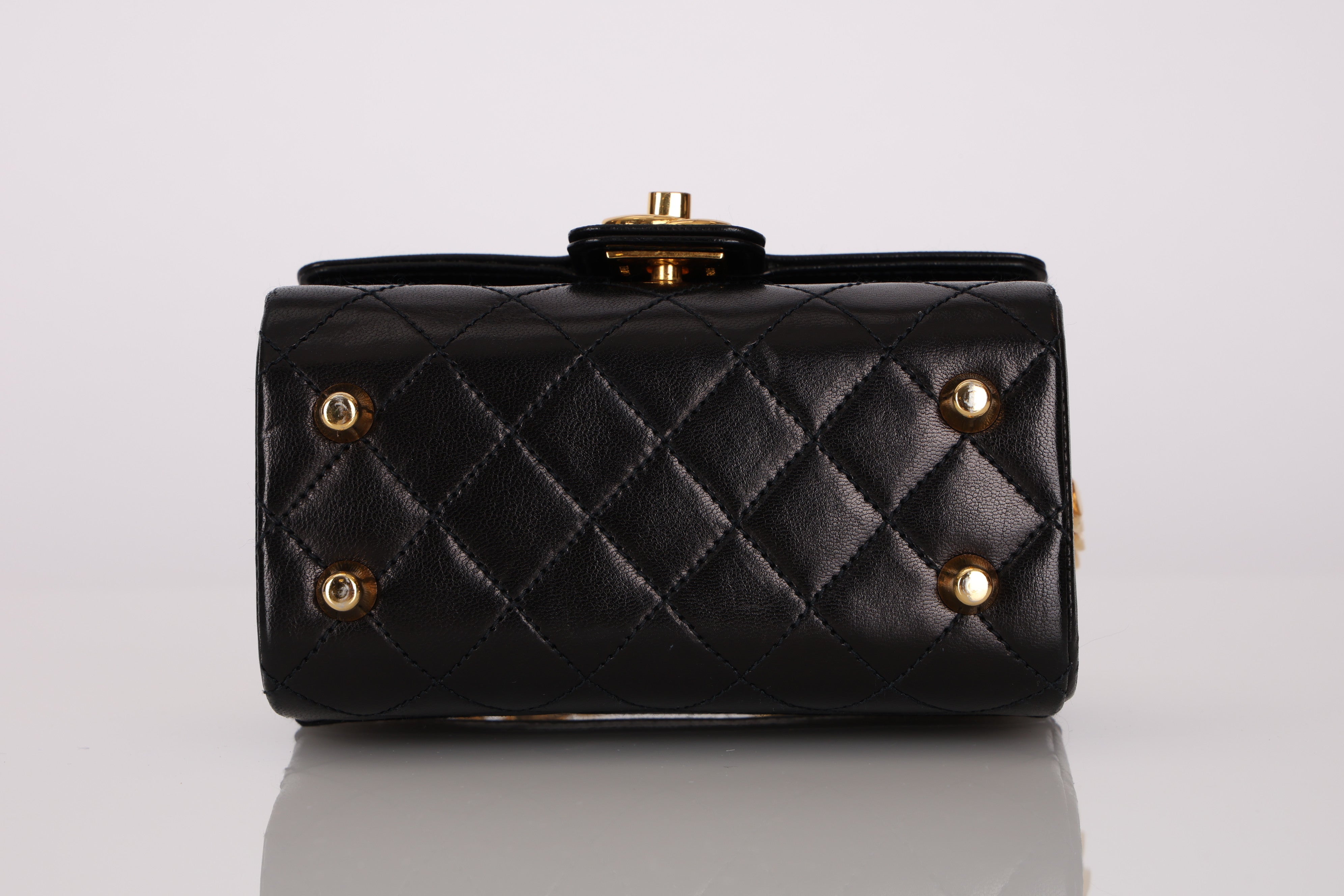 Ultra-Rare Chanel Mini Vanity Chest Black Lambskin 1989 24K GP