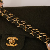 Rare Chanel 1987 Green Wool Medium Classic Flap 24KGP