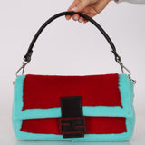 Rare Fendi 25th Anniversary Paget Sheepskin Multicolor Lizard Baguette