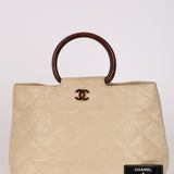 Chanel 1996 Vanilla Caviar Wooden Handle Shopper Tote