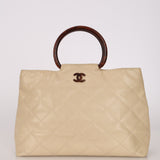 Chanel 1996 Vanilla Caviar Wooden Handle Shopper Tote