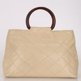 Chanel 1996 Vanilla Caviar Wooden Handle Shopper Tote