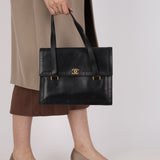 Chanel 1990s Boxcalf CC Embossed Small Tote 24K GP