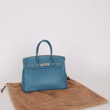 Hermès 2005 Clemence Bleu Jean Birkin 30 w/ PHW