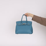 Hermès 2005 Clemence Bleu Jean Birkin 30 w/ PHW