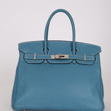 Hermès 2005 Clemence Bleu Jean Birkin 30 w/ PHW